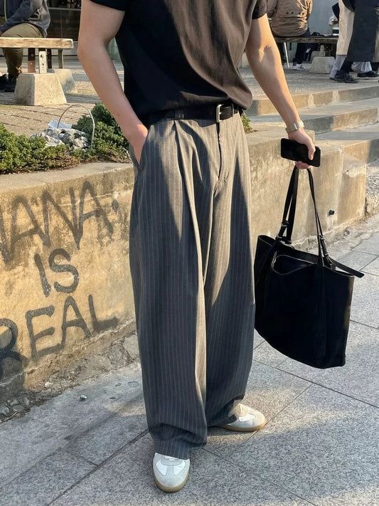 RT No. 19046 GRAY STRIPE PLEATED STRAIGHT PANTS