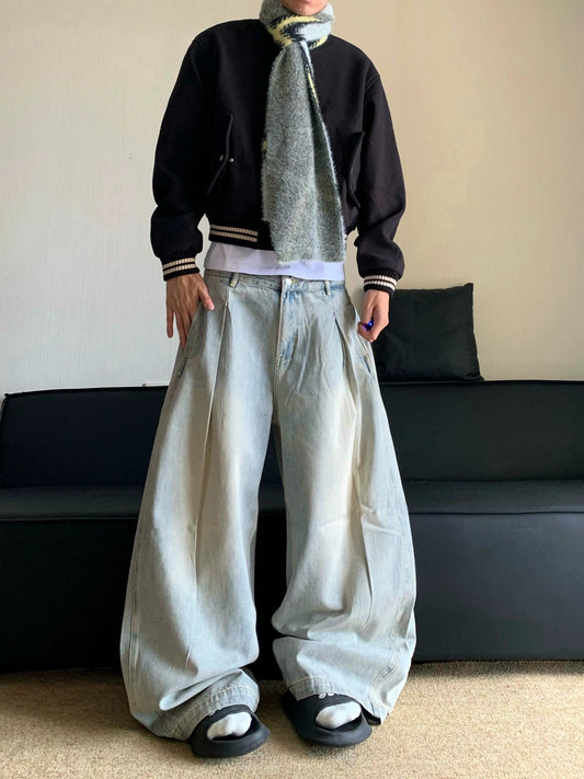 RT No. 19610 PLEATED LIGHT BLUE DENIM BAGGY JEANS