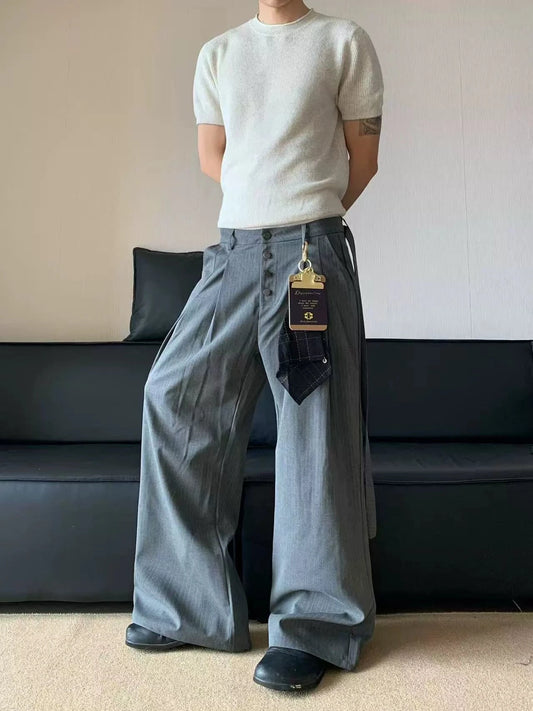 RT No. 32004 PLEATED STRIPED BAGGY STRAIGHT PANTS