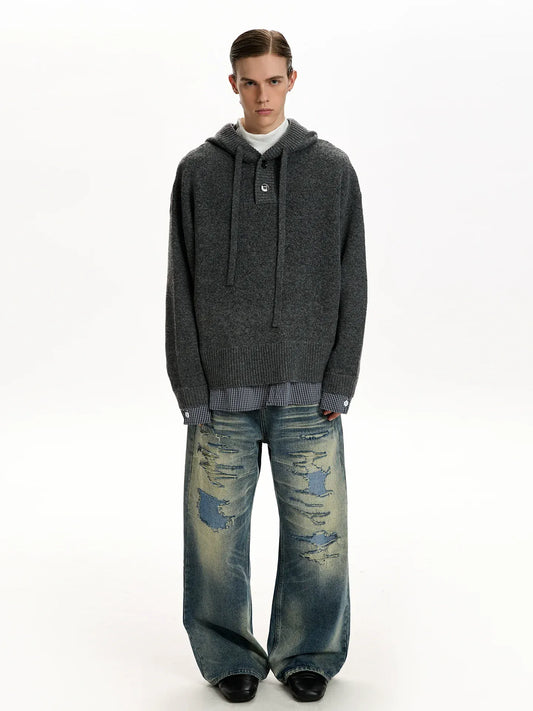 RT No. 45034 KNITWEAR BUTTON-UP HOODED SWEATER