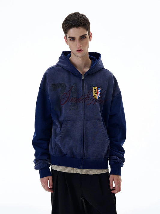 RT No. 20033 BLUE EMBROIDERED ZIP HOODIE