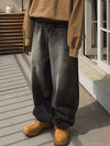 RT No. 19017 BLACK WASHED STRAIGHT DENIM JEANS