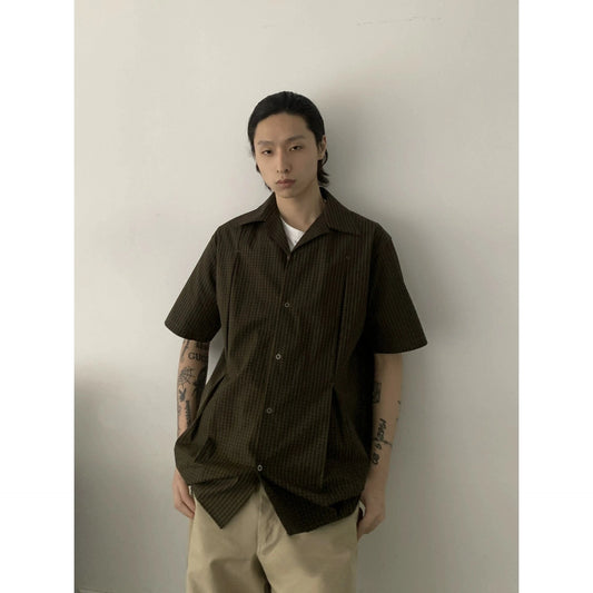 RT No. 19702 COFFEE V-NECK BUTTON-UP SHORT SLEEVE