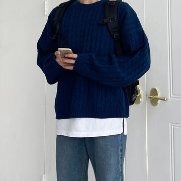 RT No. 12404 TWIST KNIT NAVY BLUE SWEATER