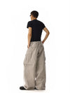RT No. 18164 CREAM GRAY CARGO STRAIGHT PANTS