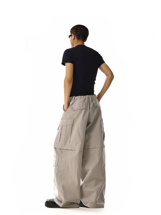 RT No. 18164 CREAM GRAY CARGO STRAIGHT PANTS