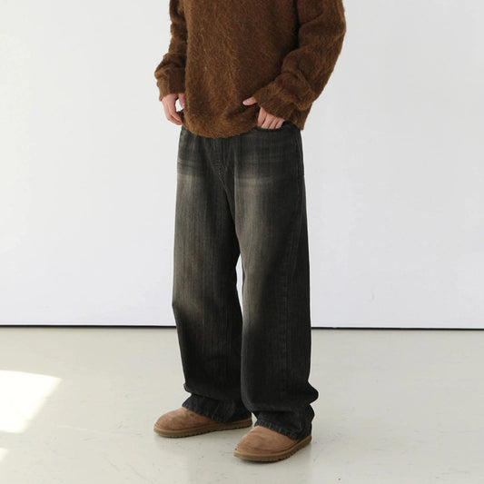 RT No. 13029 WASHED BLACK DENIM STRAIGHT JEANS