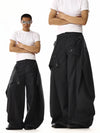 RT No. 18212 BLACK OPEN WIDE STRAIGHT PANTS