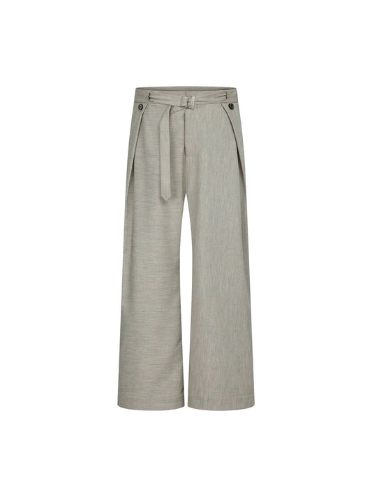 RT No. 19048 PLEATED ASH LINEN STRAIGHT PANTS