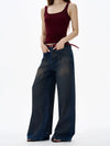 RT No. 18146 WASHED DARK BLUE DENIM STRAIGHT JEANS
