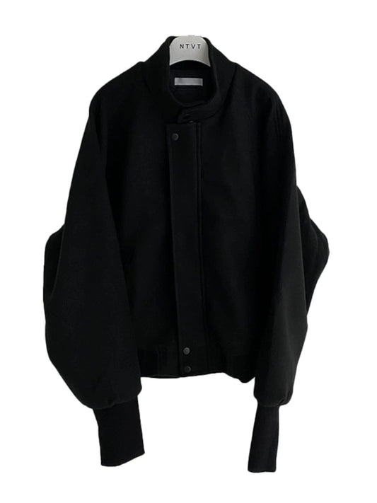 RT No. 18289 BLACK STAND COLLAR ZIP COAT JK