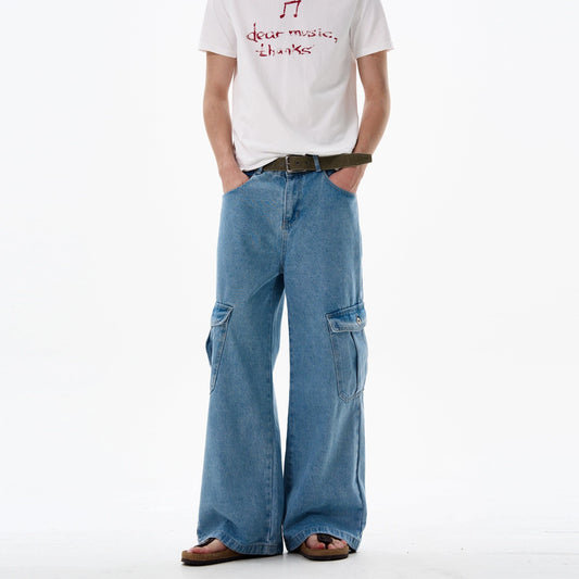 RT No. 13053 BLUE WIDE STRAIGHT CARGO PANTS