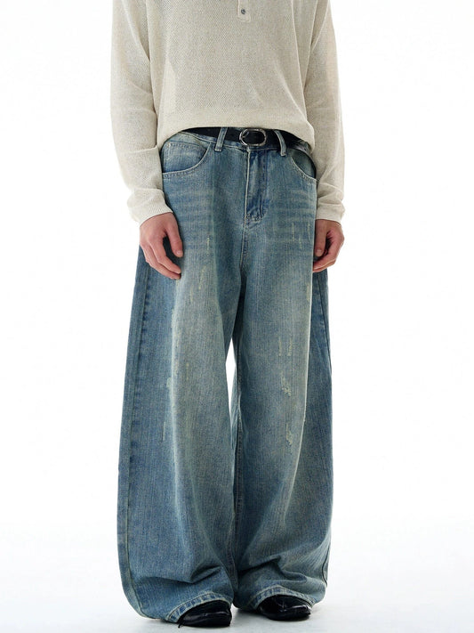 RT No. 32826 WHISKER WASH BAGGY STRAIGHT DENIM JEANS