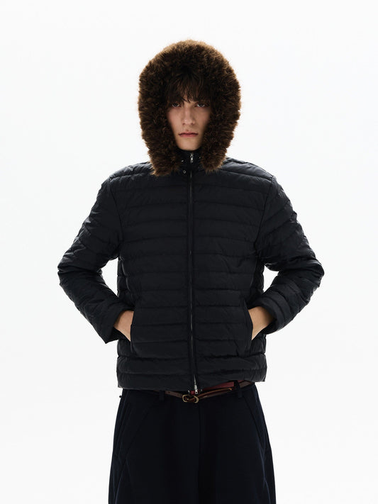 RT No. 50410 FUR HOOD RIBBED PUFFER JACKET