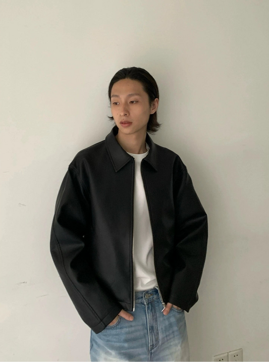 RT No. 19848 BLACK MOTORCYCLE ZIP LEATHER JK