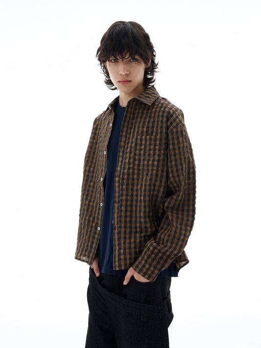 RT No. 25018 BROWN GRID BUTTON-UP SHIRT