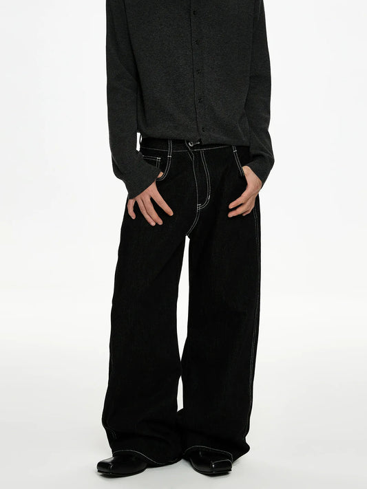 RT No. 50031 STITCHED OUTLINE DENIM STRAIGHT JEANS