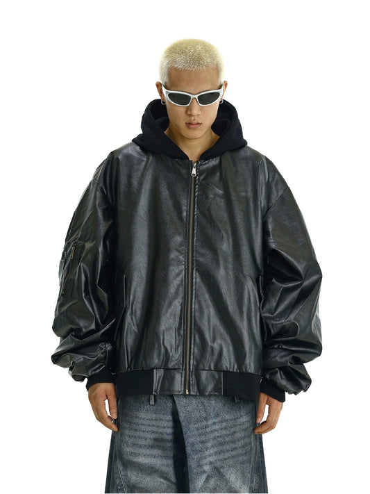 RT No. 11622 BLACK HOODED LEATHER JK