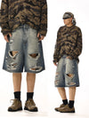 RT No. 13003 BLUE RIPPED DENIM SHORTS