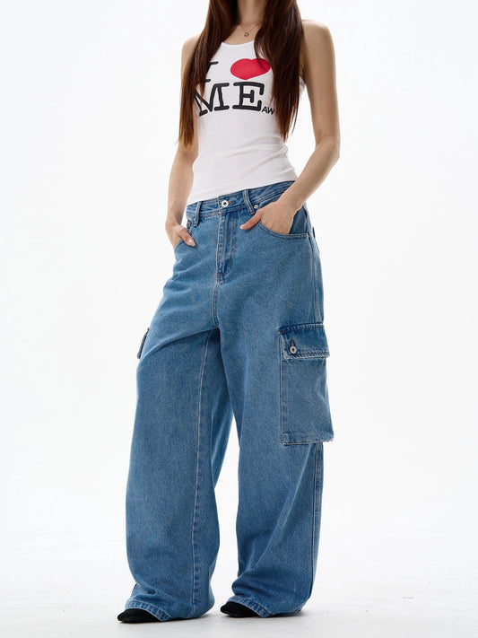 RT No. 13053 BLUE WIDE STRAIGHT CARGO PANTS