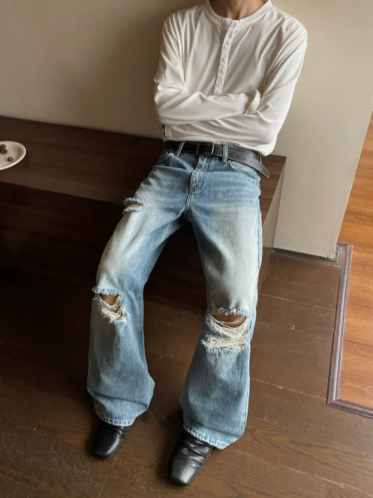 RT No. 50251 RIPPED STRAIGHT DENIM JEANS