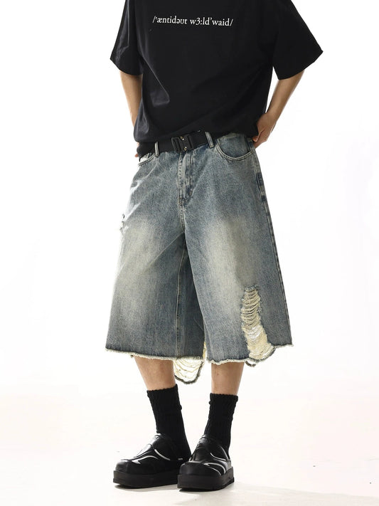 RT No. 13040 BLUE DISTRESSED DENIM SHORTS
