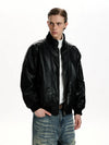 RT No. 50042 BLACK STAND COLLAR LEATHER JACKET