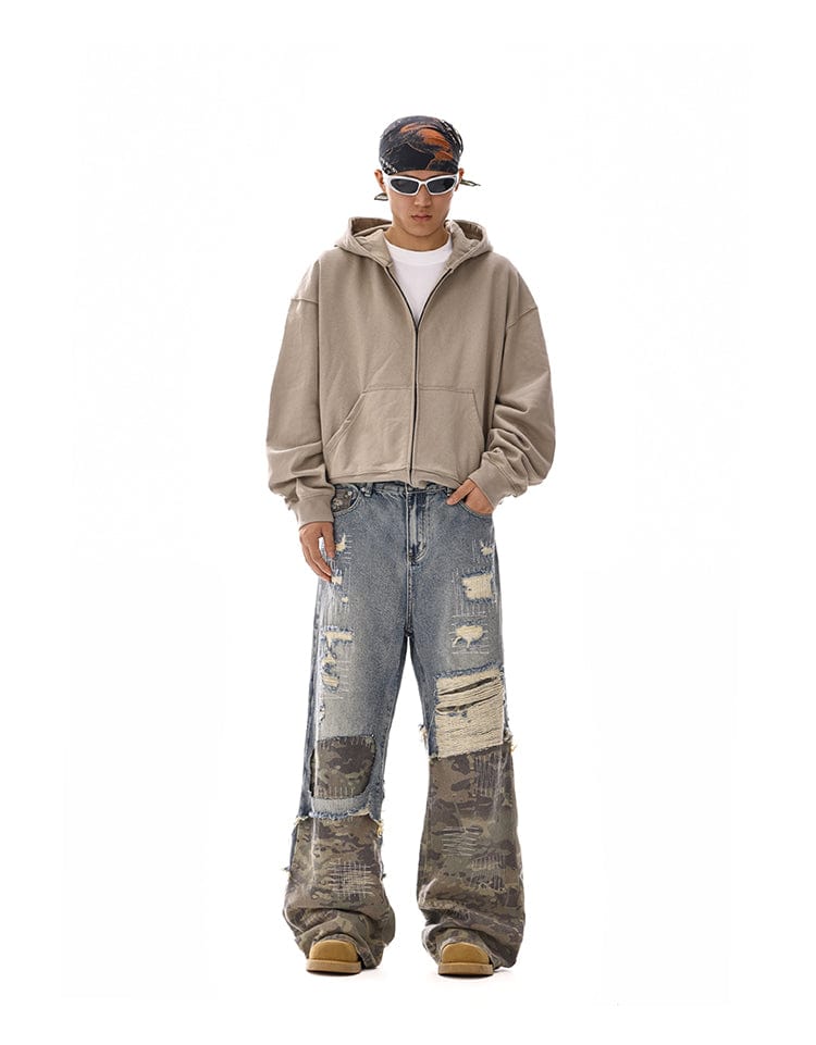 RT No. 12110 CAMO PATCH DISTRESSED DENIM JEANS