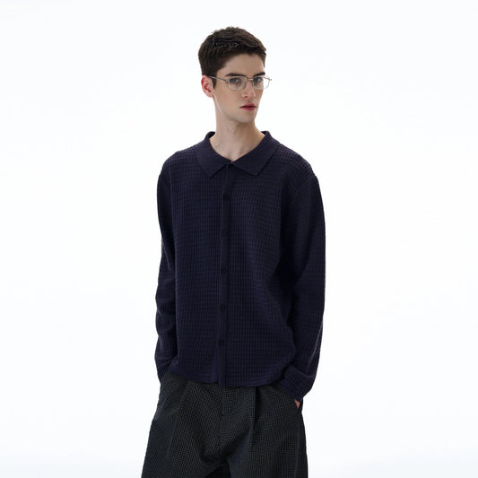 RT No. 20001 POLO COLLAR BUTTON-UP SWEATER