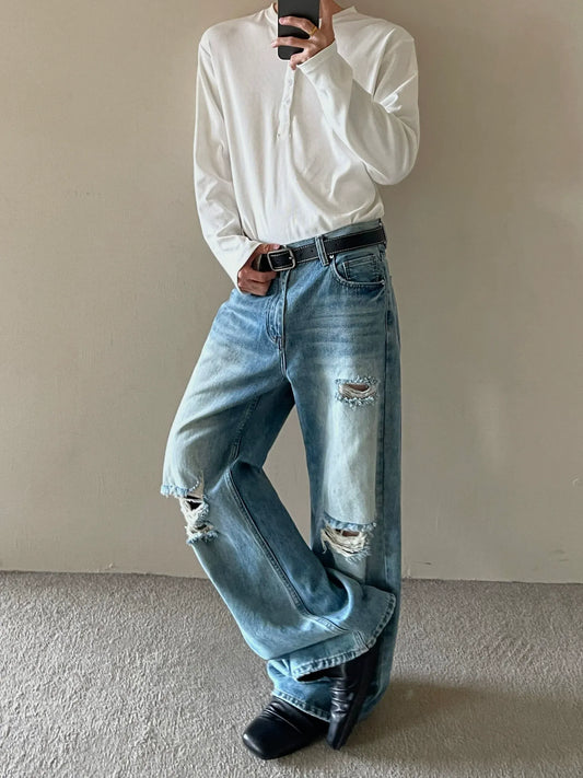 RT No. 50251 RIPPED STRAIGHT DENIM JEANS
