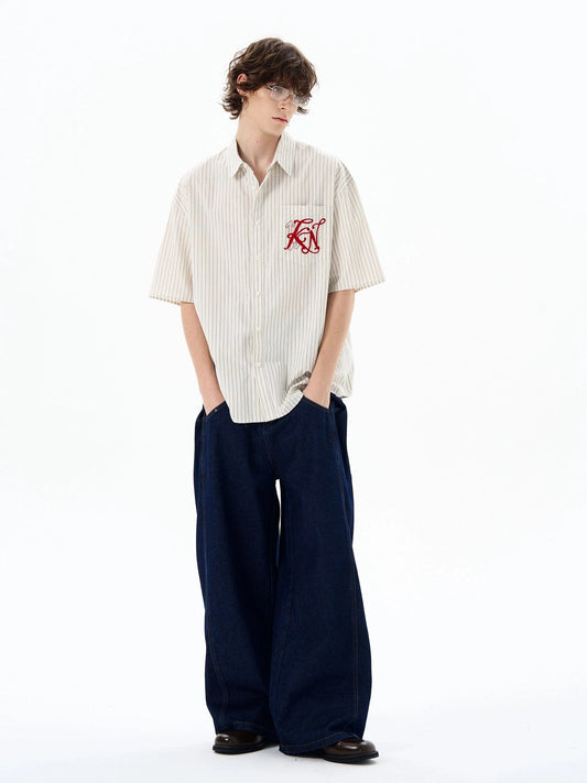 RT No. 19574 PLEATED BAGGY STRAIGHT DENIM JEANS