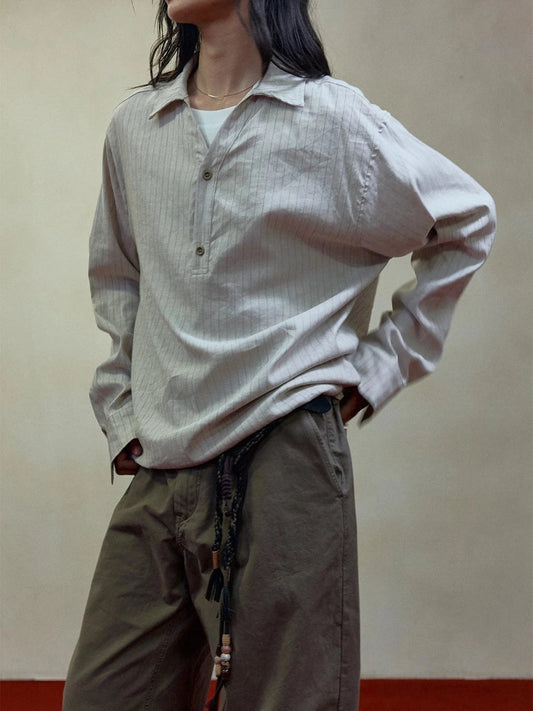 RT No. 29125 MAINICHI STRIPED HENRY COLLAR SHIRT