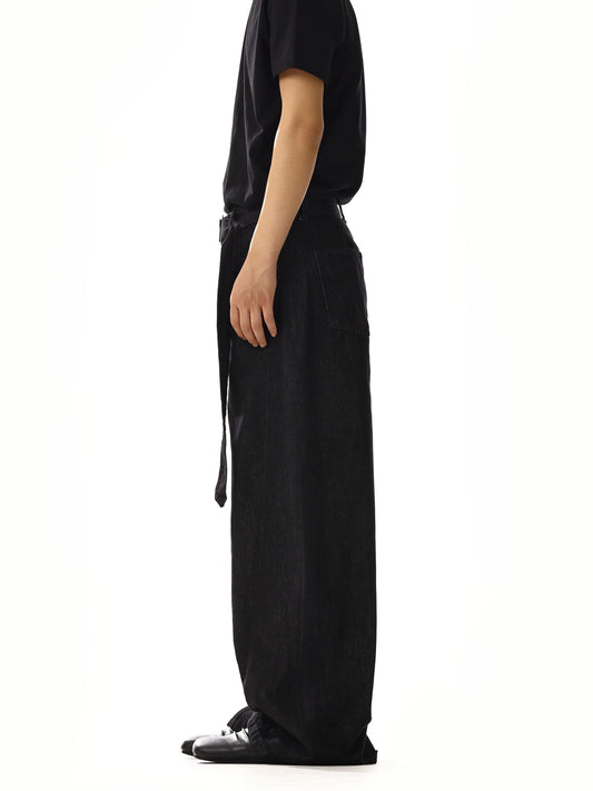 RT No. 18215 BLACK STRAIGHT BELT DENIM JEANS