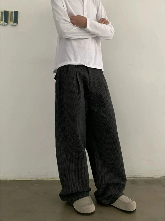 RT No. 19846 PLEATED BLACK GRID SCIMITAR PANTS