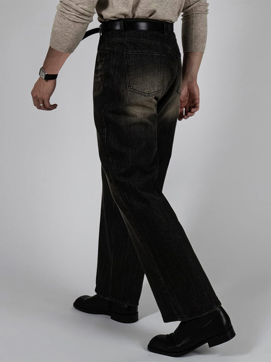RT No. 12448 WASHED BLACK STRAIGHT DENIM JEANS