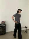 RT No. 19706 JET BLACK BAGGY STRAIGHT DENIM JEANS