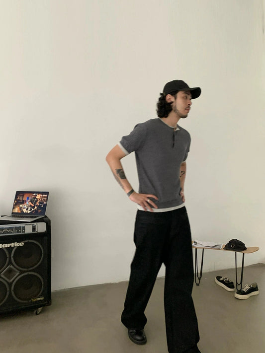 RT No. 19706 JET BLACK BAGGY STRAIGHT DENIM JEANS