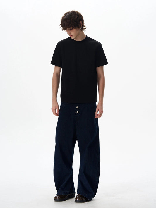 RT No. 18029 BLUE BUTTONED DENIM STRAIGHT JEANS