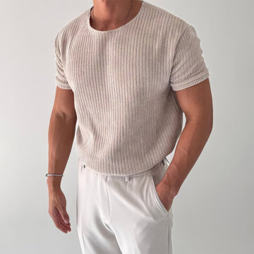 RT No. 12666 KNIT KHAKI CREAM SHORT SLEEVE