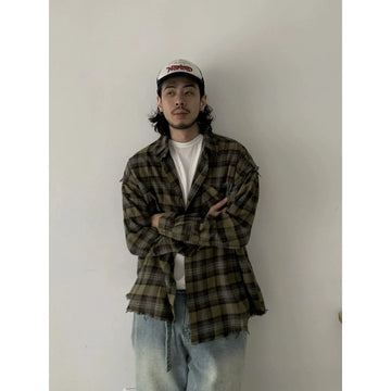 RT No. 18754 DISTRESSED GREEN PLAID SHIRT