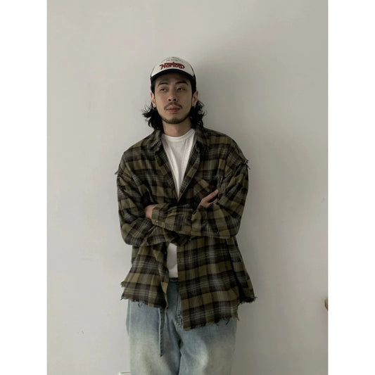 RT No. 18754 DISTRESSED GREEN PLAID SHIRT
