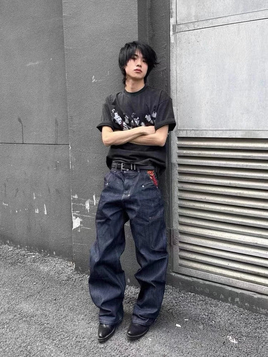 RT No. 32008 RAW SELVEDGE DENIM STRAIGHT FLORAL JEANS