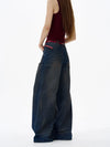RT No. 18146 WASHED DARK BLUE DENIM STRAIGHT JEANS