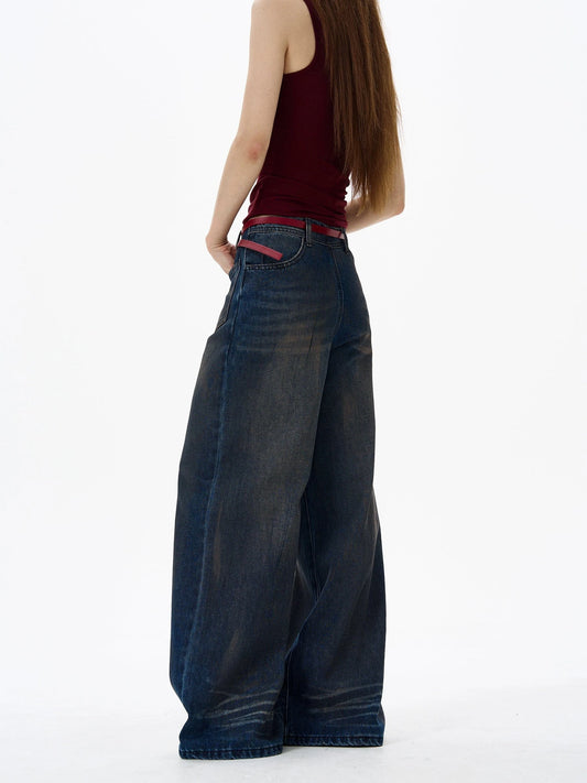 RT No. 18146 WASHED DARK BLUE DENIM STRAIGHT JEANS
