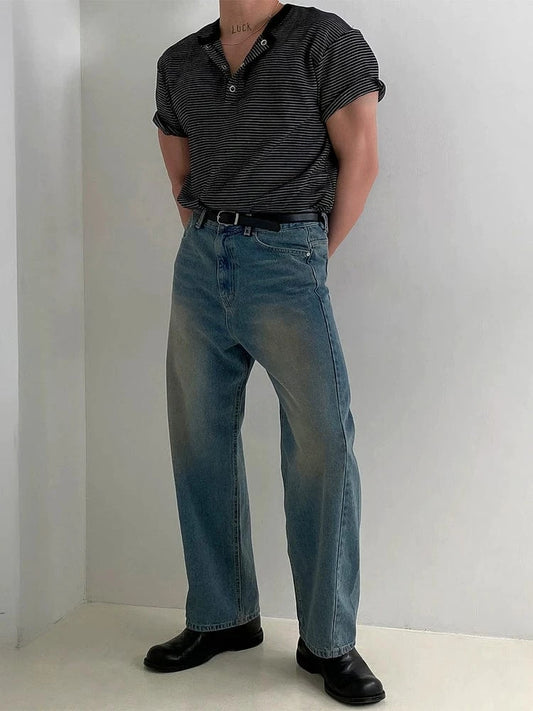 RT No. 19005 BLACK STRIPE HENRY COLLAR SHORT SLEEVE