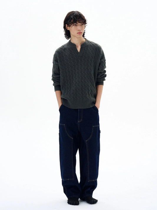 RT No. 29009 TWIST KNITWEAR V-NECK SWEATER