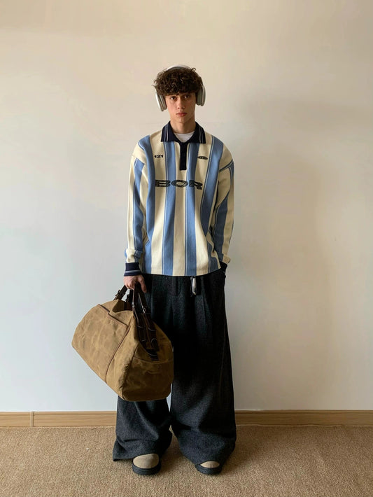RT No. 18005 SOCCER STRIPE HENRY COLLAR SWEATER
