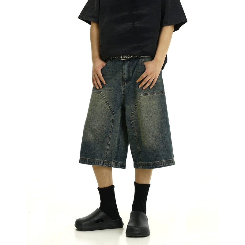 RT No. 11199 RECONSTRUCTED WASHED BLUE DENIM SHORTS