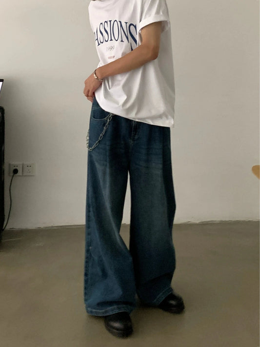 RT No. 19720 PLEATED BAGGY STRAIGHT DENIM JEANS