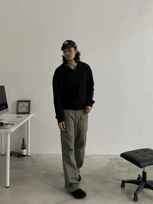 RT No. 18759 BOXY KNIT POLO LONGSLEEVE